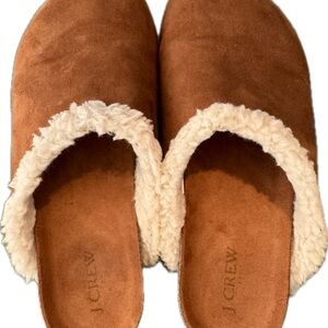 J. Crew Brown Suede Mules with Cream Shearling Trim
